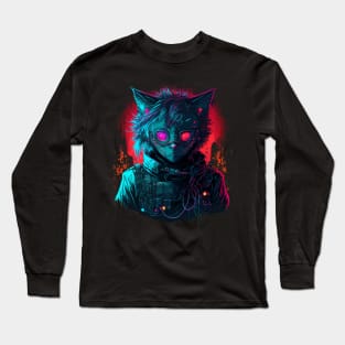 Cyberpunk neon cat Long Sleeve T-Shirt